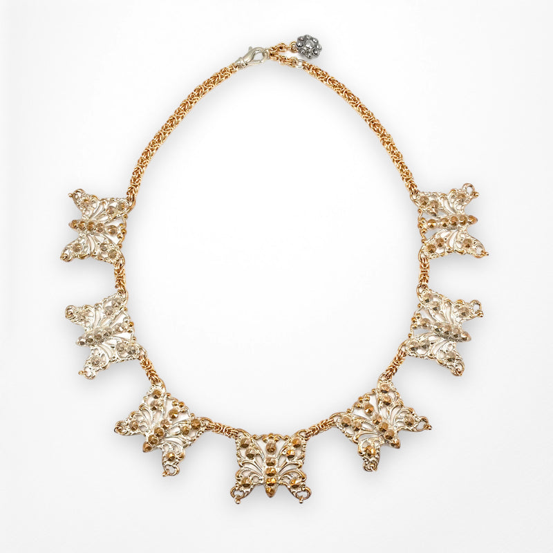 Antique Butterfly Necklace with Handwoven Gold-filled Chainmaille
