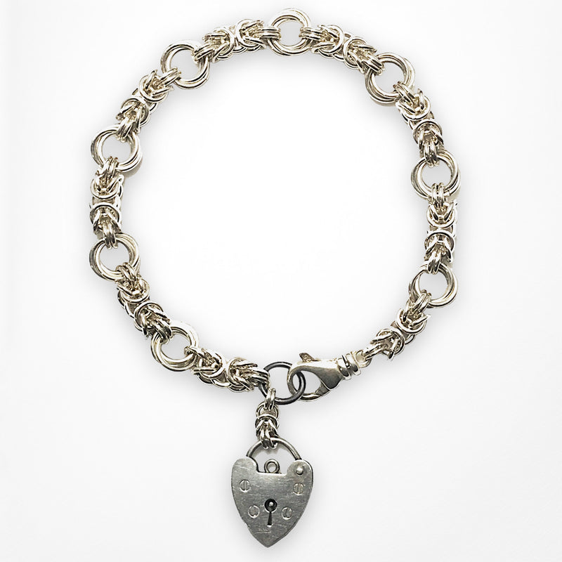 Handwoven Sterling Silver Chainmaille Bracelet with Vintage Heart Lock –  Two Quaker Hill