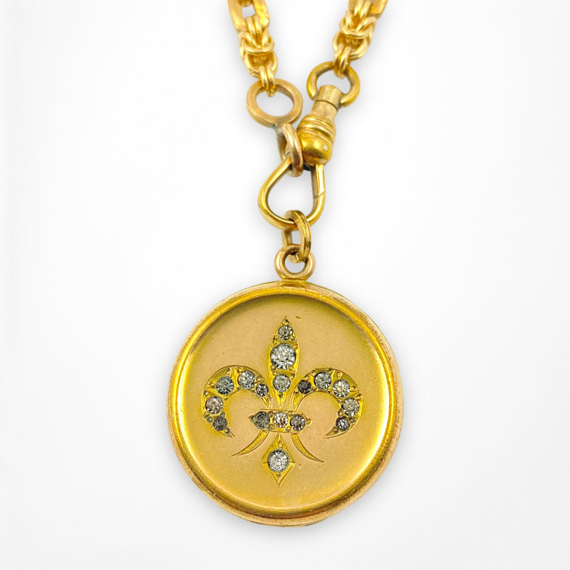Antique Fleur De Lis Locket with Handwoven Chainmaille Necklace