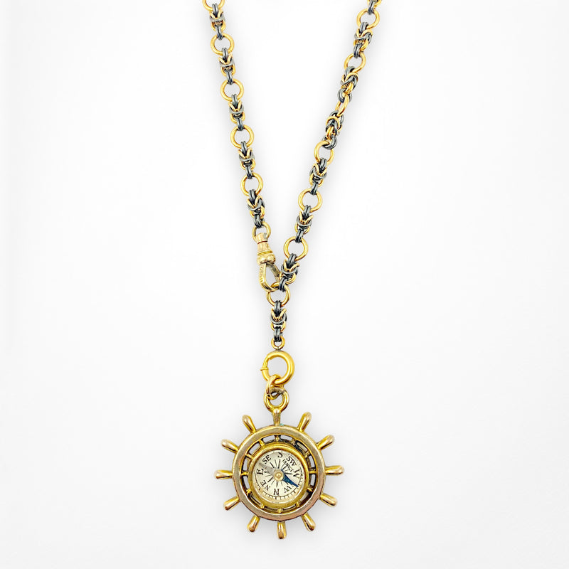 Antique Compass and Chainmaille Necklace
